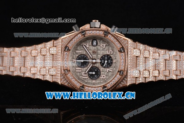 Audemars Piguet Royal Oak Offshore Seiko VK67 Quartz Rose Gold/Diamonds Case with Grey Dial Diamonds Bezel and Arabic Numeral Markers - Click Image to Close